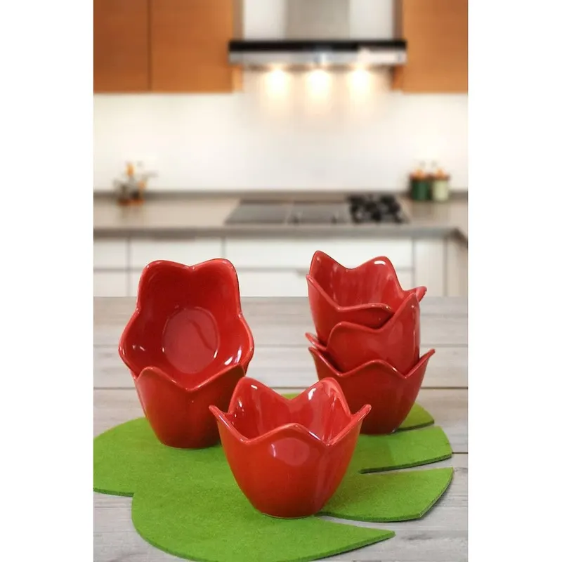 Ceramic Set Boluri (6 Piese) Red Lily, Roșu, 8x8x8 cm - Rosu