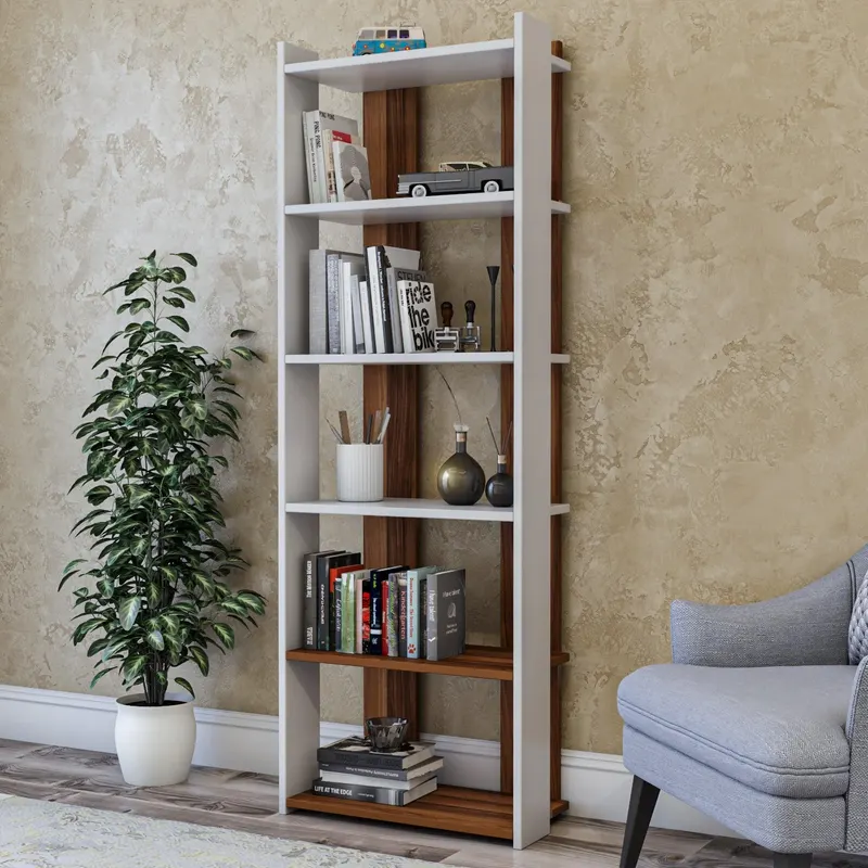 Biblioteca Sakran, Alb - Galben, 63x180x32 cm - Alb