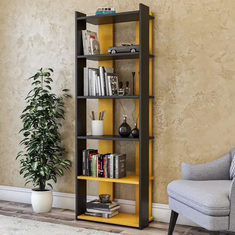 Biblioteca Sakran, Alb - Galben, 63x180x32 cm - Galben