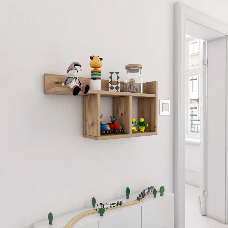 Raft de perete Room, Alb - Gri - Stejar - Galben, 72x37x18 cm - Stejar