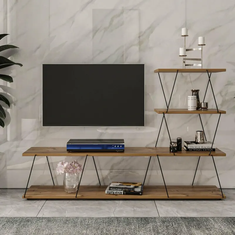 Comoda Tv ilgaz, Alb - Crem - Gri, 150x93x30 cm - Crem