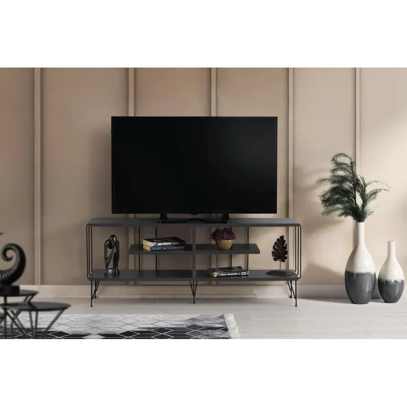 Comoda TV Eze, Crem - Alb - Maro - Gri, 120x45x30 cm - Gri