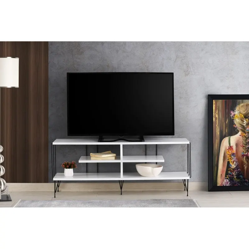 Comoda TV Eze, Crem - Alb - Maro - Gri, 120x45x30 cm - Alb