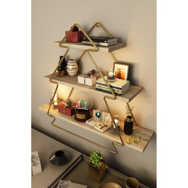 Raft de perete Wall Shelf  Triangle -1, Aur, 15x53x60 cm - Auriu