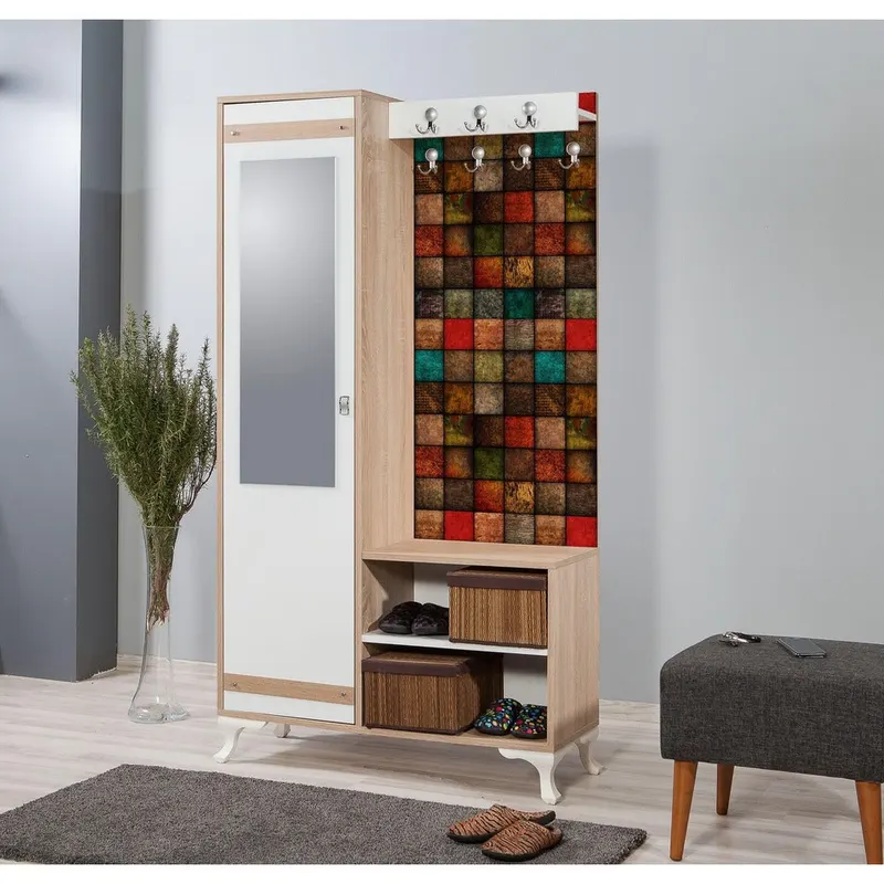 Cuier cu pantofar İNCİ-723 Hall Stand 1, Stejar Sonoma, 190x36x100 cm - Stejar