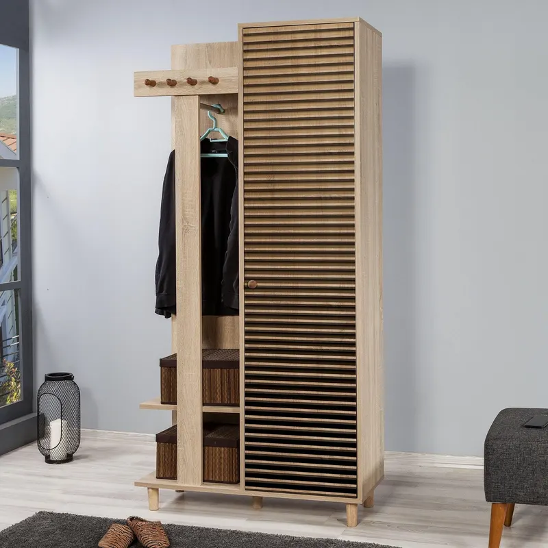 Cuier cu pantofar Garmanto 90 - 200 Hall Stand 2, Stejar Sonoma, 90x36x192 cm - Stejar