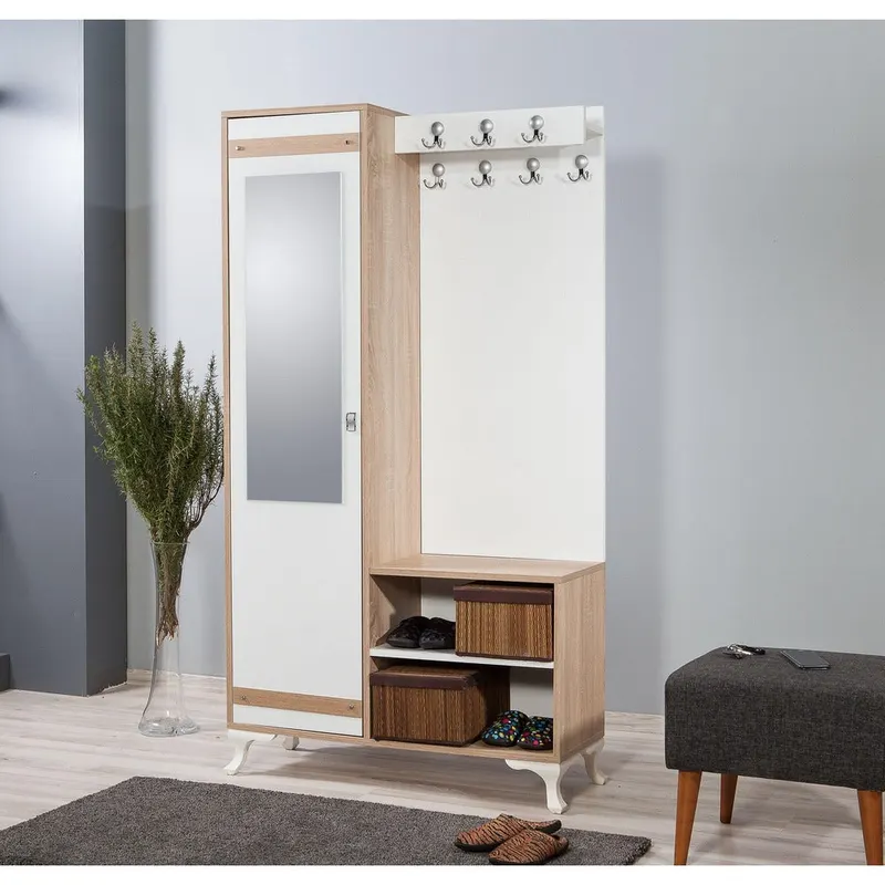Cuier cu pantofar İNCİ-200 Hall Stand, Stejar Sonoma, 190x36x100 cm - Stejar