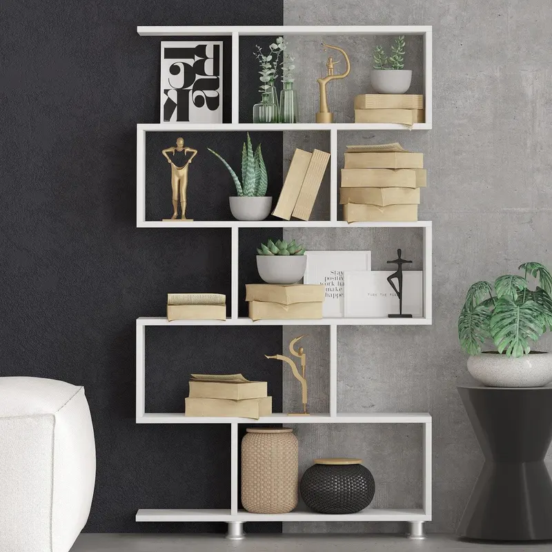 Biblioteca Vento, 6 rafturi, Alb, 90x155x20 cm - Alb