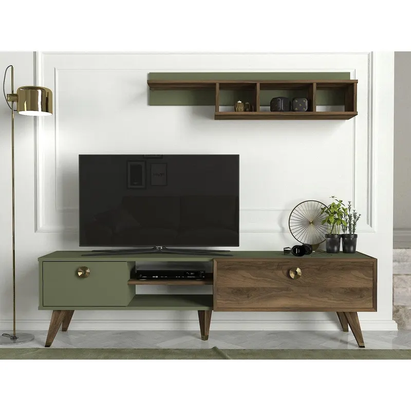 Comoda TV Heron cu biblioteca, Nuc, 180x32.5x48 cm - Nuc