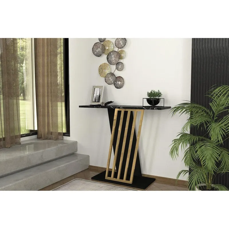 Consola Gravity Negru, Auriu, 90x77x30 cm - Negru
