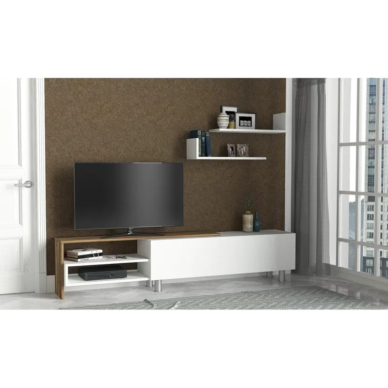 Comoda Tv Dizayn - White, Walnut, Alb, 180x41x31 cm - Alb