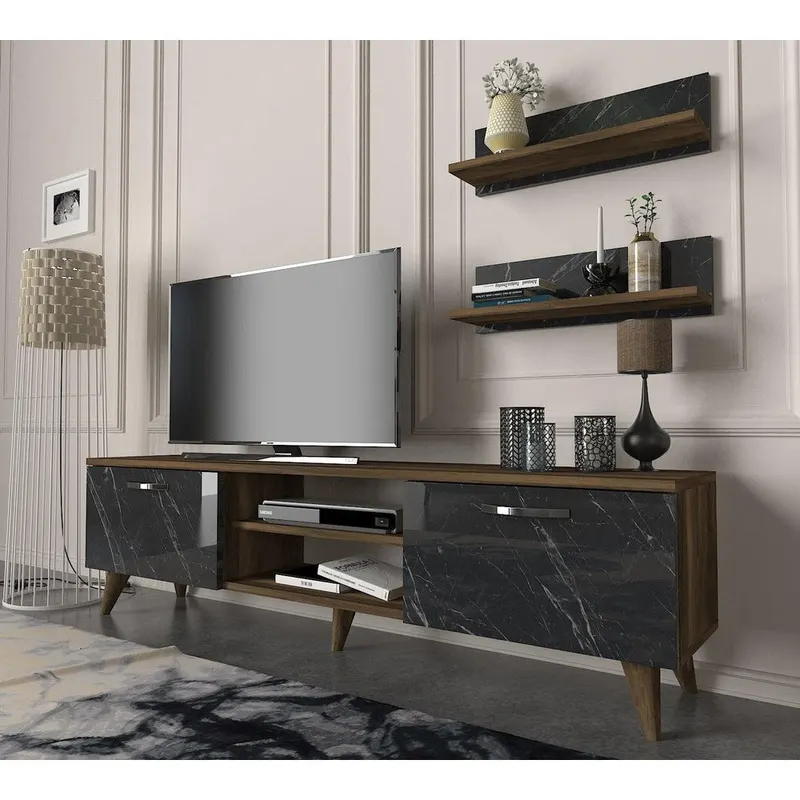Comoda Tv Ayden - Marble, Nuc, 150x40x30 cm - Nuc