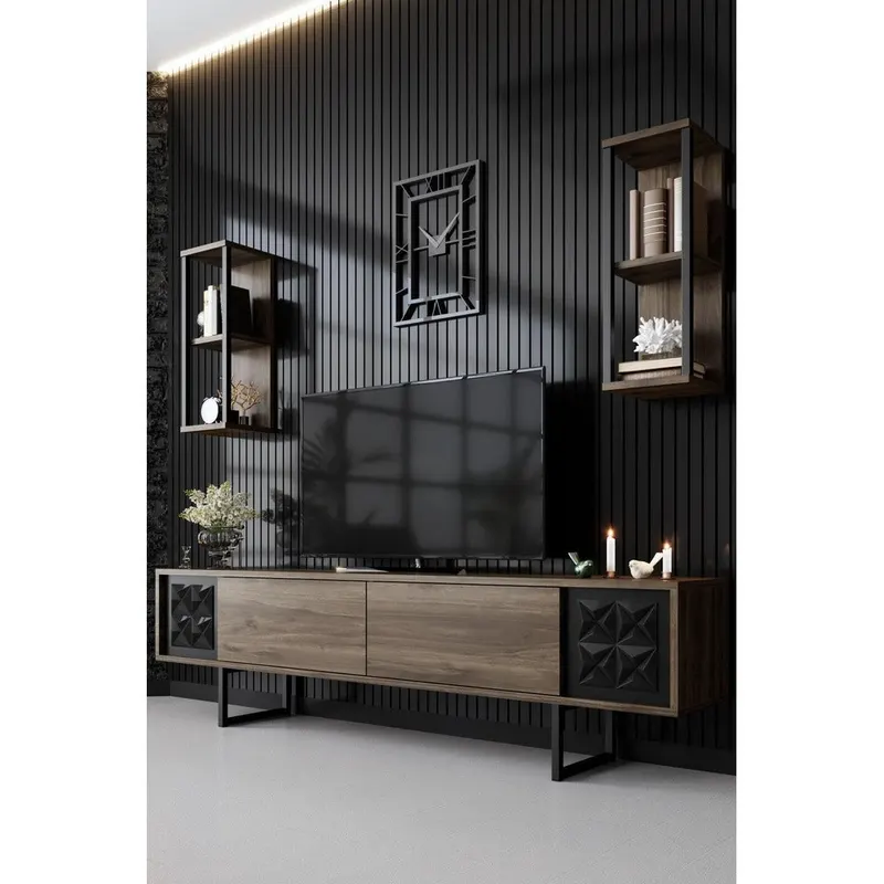 Comoda TV Black Line TV Stand Stylish, Gri, 180x30x18 cm - Nuc Negru