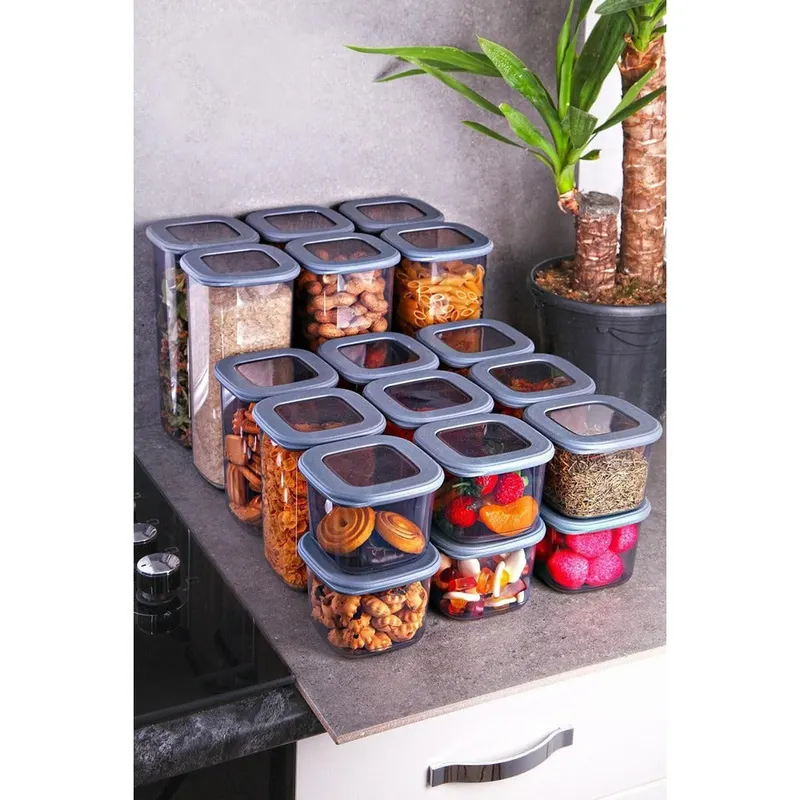 Set cutie de depozitare 18 buc, Gri, 11x11x23 cm - Gri