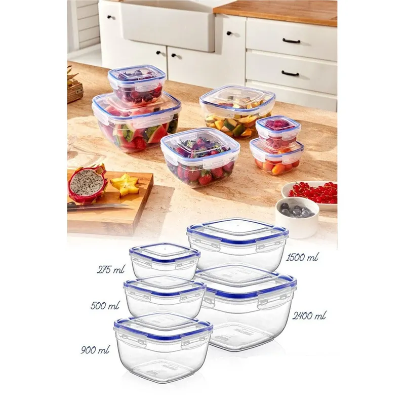 Set cutie de depozitare, Transparent, Multicolor, 17.3x17.3x9.8 cm - Multicolor