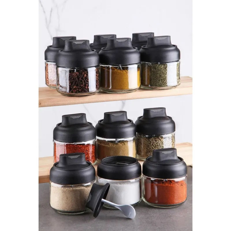 Set borcane de condimente, Negru, 10x10x9.5 cm - Negru