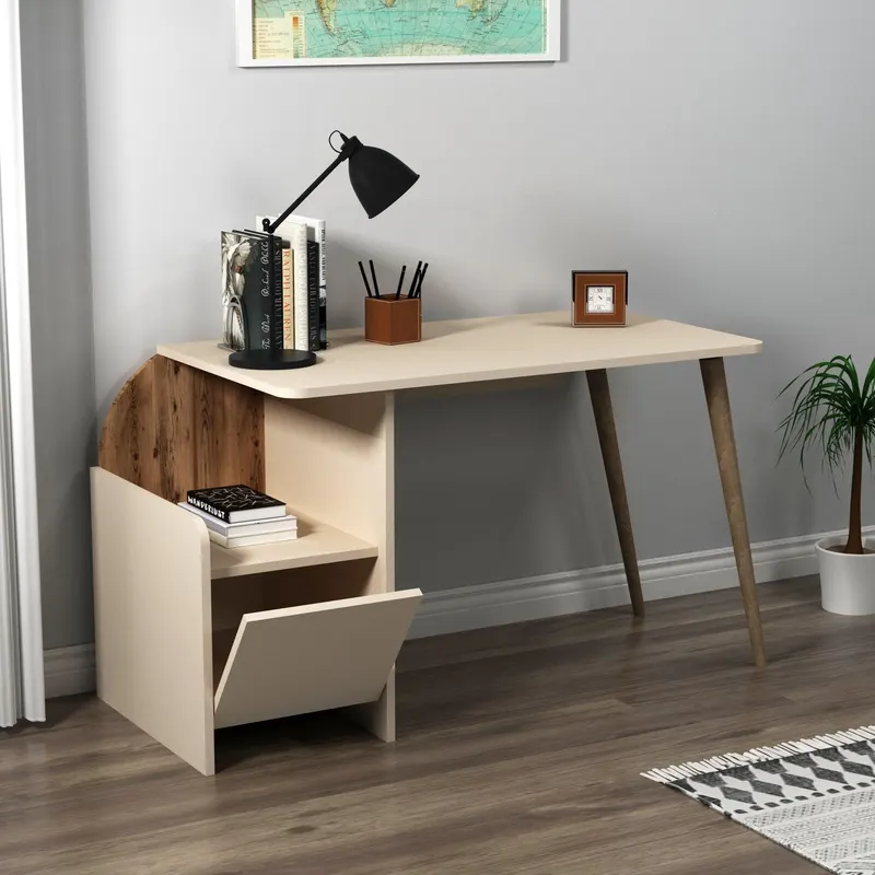 Birou Suave cu Rollbox Design Elegant, Nuc, 125x74x60 cm - Nuc