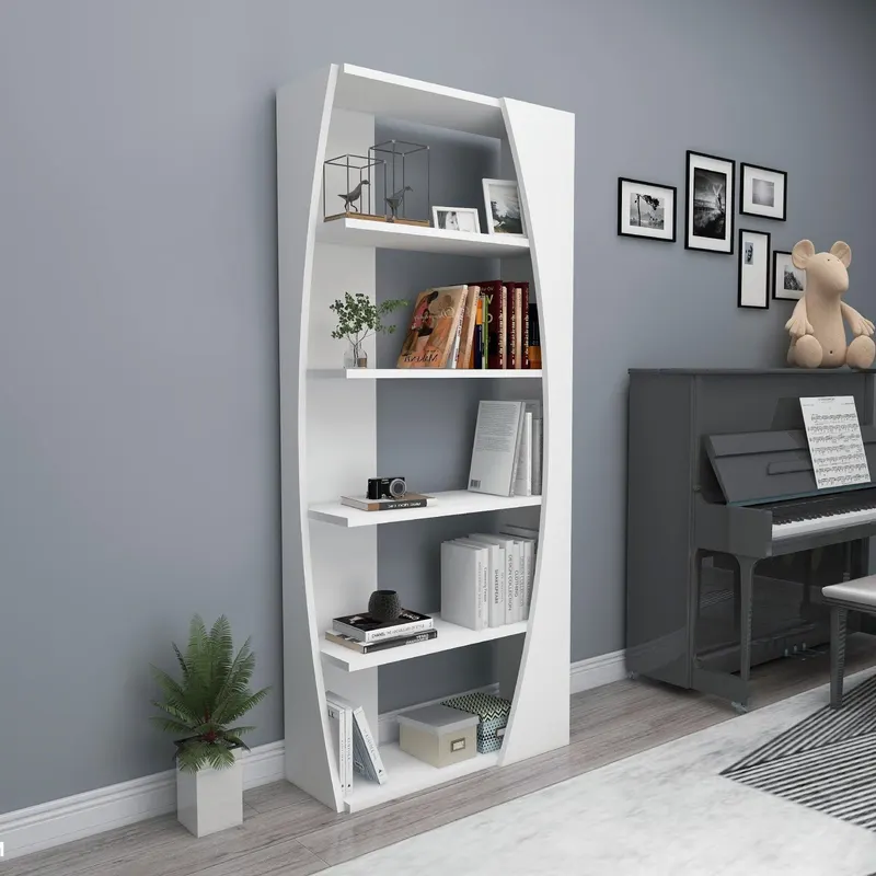 Biblioteca Selge Prag Design, 5 rafturi, 64x150x24 cm - Alb