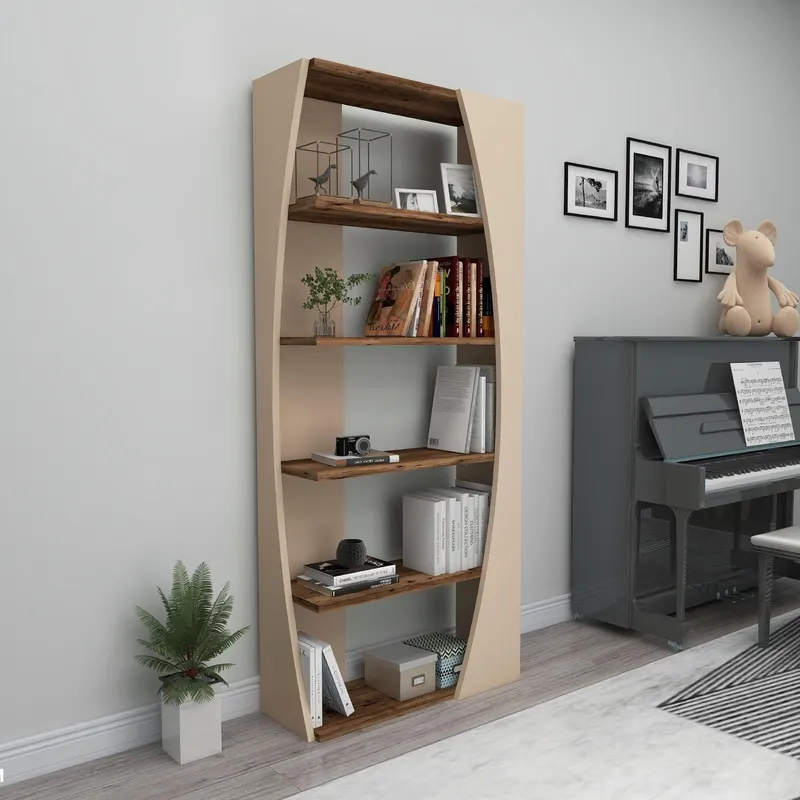 Biblioteca Selge Prag Design, 5 rafturi, 64x150x24 cm - Crem