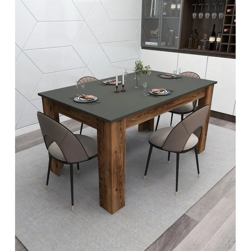 Masă Mikas Bucatarie Elegant cu Loc de Depozitare, Anthracite, Nuc deschis, 145x77x88 cm - Nuc