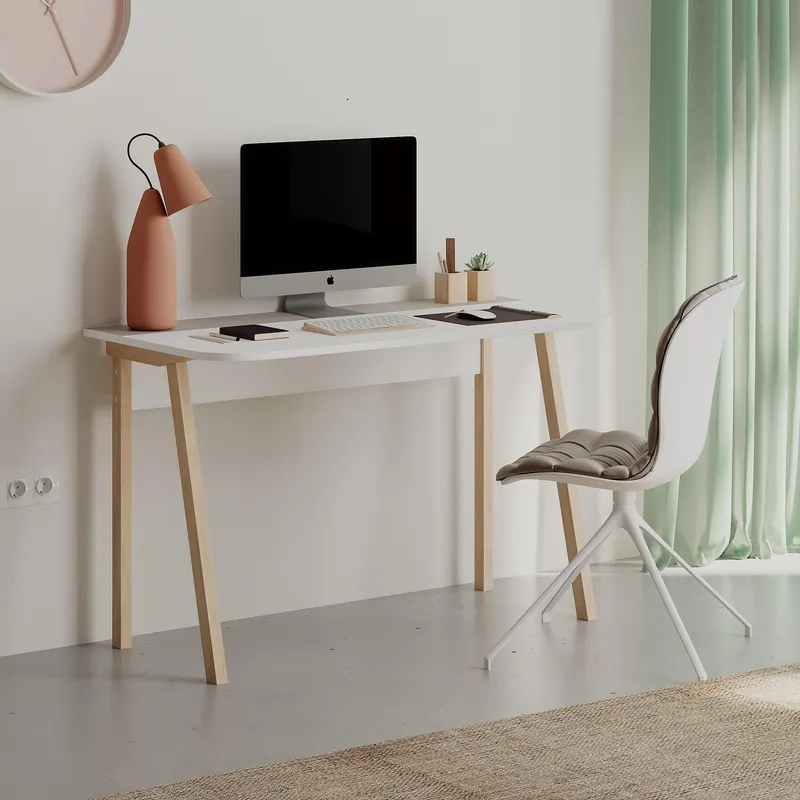Birou Luton Stil scandinav, Alb Mocha deschis - Alb Gri, 120x75x60 cm - Alb Mocha deschis
