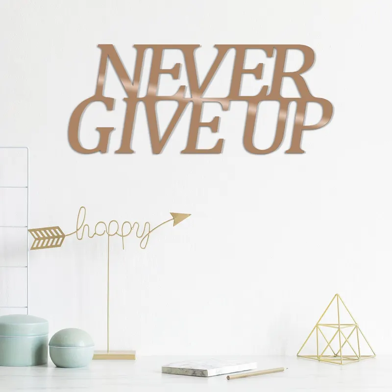 Decoratiune de perete Metal Never Gıve Up-metal, Cupru, 20x50 cm - Cupru
