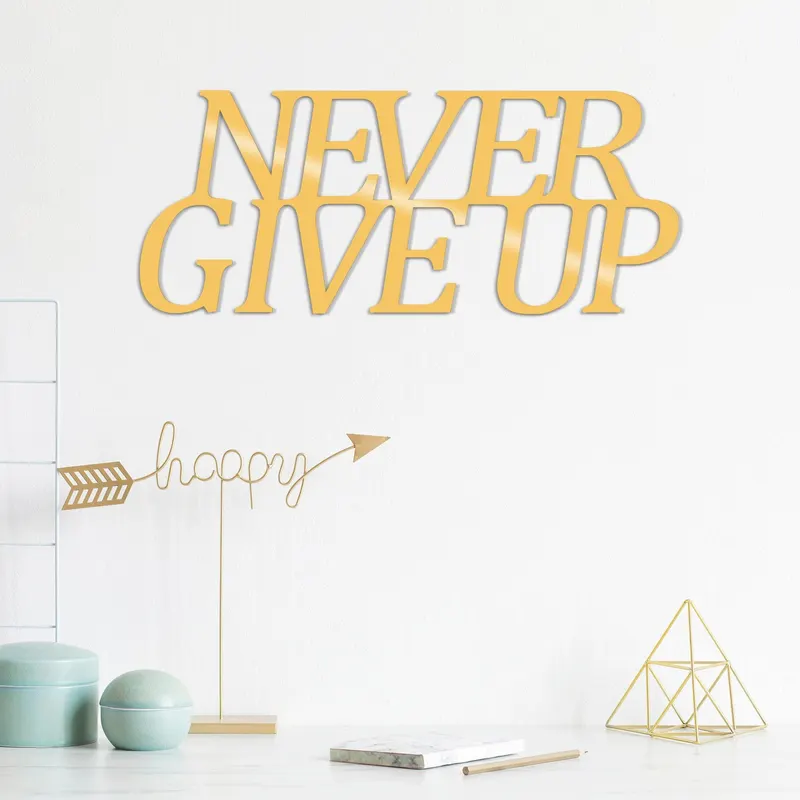 Decoratiune de perete Metal Never Gıve Up-metal, Cupru, 20x50 cm - Auriu