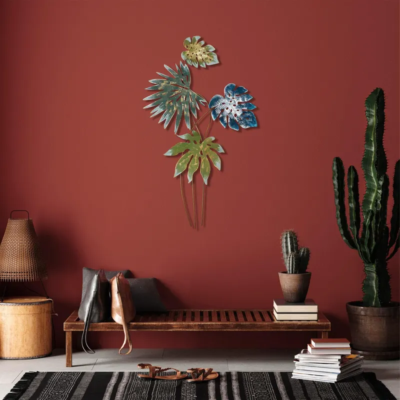 Decoratiune de perete Metal Monstera, Multicolor, 113x69 cm - Multicolor