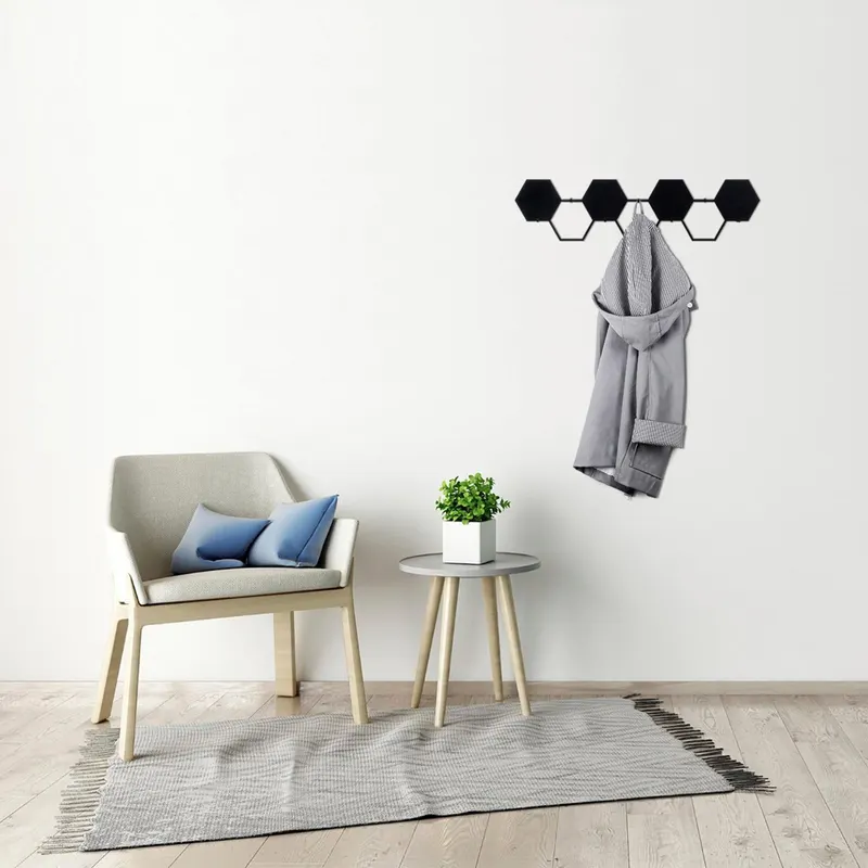 Cuier de hol metalic Hexagon, Negru, 16x60 cm - Negru