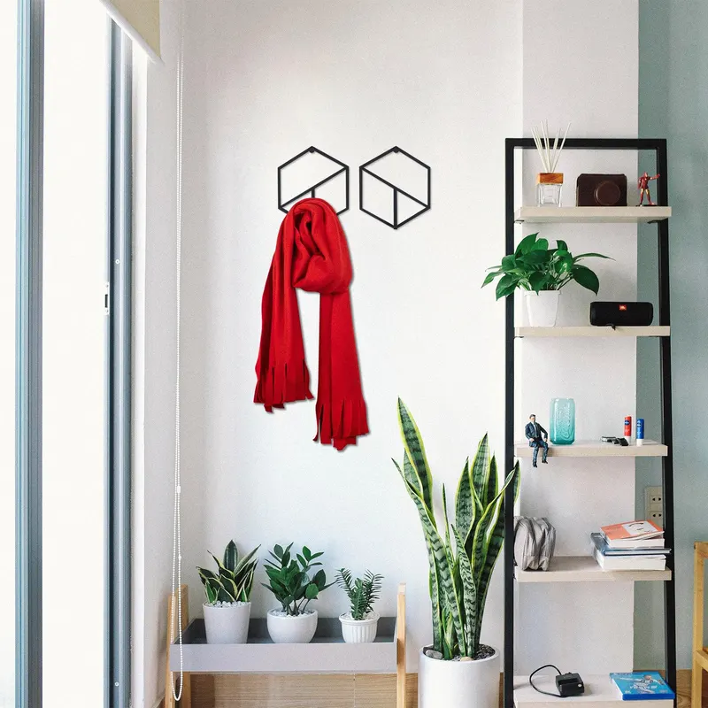 Cuier de hol metalic Geometric, Negru, 20x40 cm - Negru