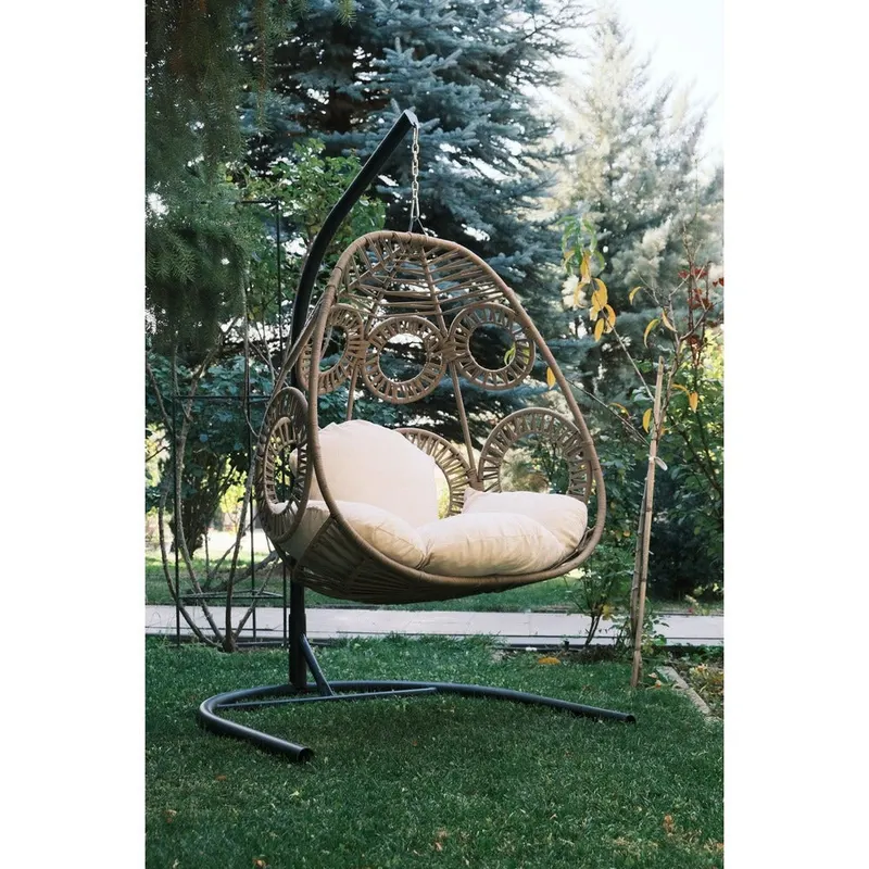 Balansoar de Gradina cu un singur loc Naso, Negru, 110x196x110 cm - Bej crem