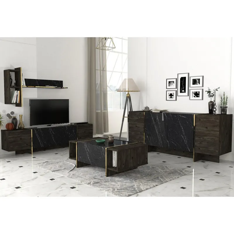 Set Mobila Sufragerie Meryem 2, 4 piese, Negru, 103x60x37 cm - Negru