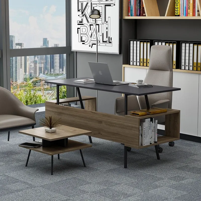 Set De Mobilier De Birou Irony Maxi Set 2 piese, Bej - Maro, 140x74x60 cm - Maro