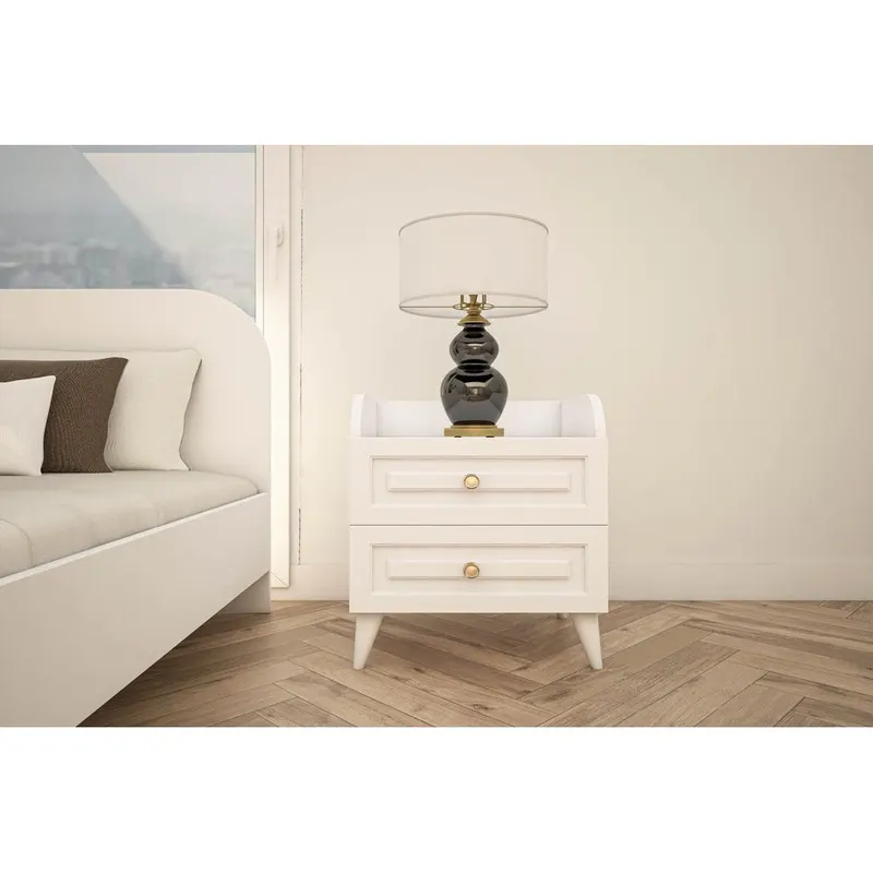 Noptiera Lux Cash cu 2 Sertare, Alb, 45x56x37 cm - Alb