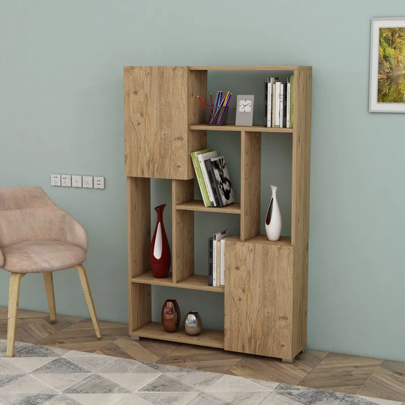 Biblioteca De Wills 2 Usi cu 6 Rafturi, Gri - Stejar, 90x141x24 cm - Stejar