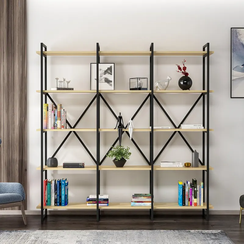 Biblioteca Dunston Lux cu 5 Rafturi, 180x34x180 cm - Stejar negru