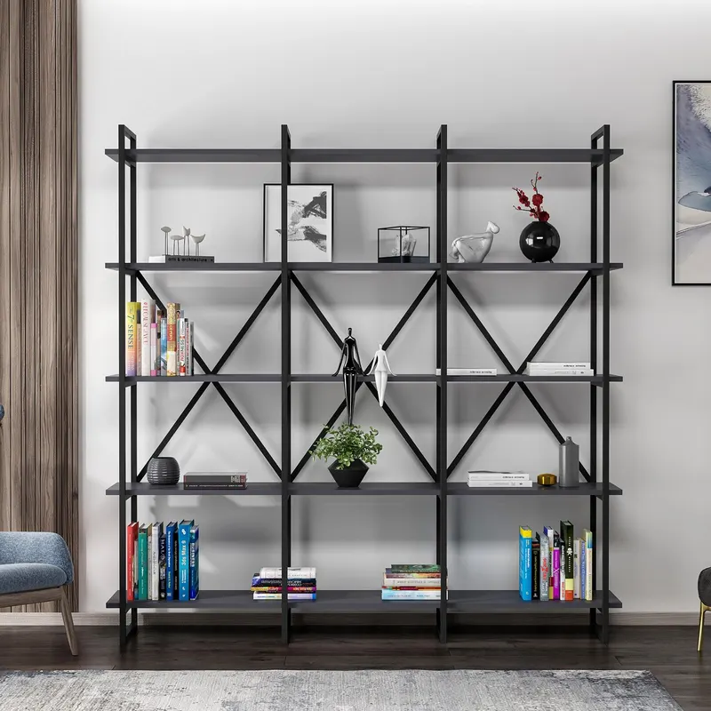Biblioteca Dunston Lux cu 5 Rafturi, 180x34x180 cm - Antracit negru