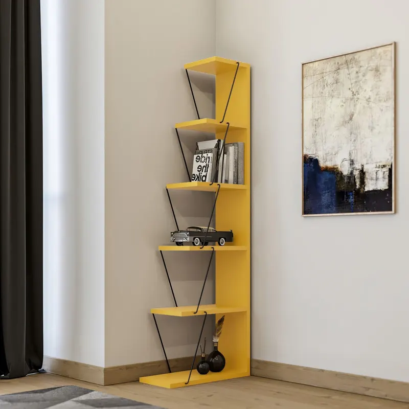 Biblioteca Tlos cu 6 rafturi, diverse culori, 50x150x22 cm - Galben