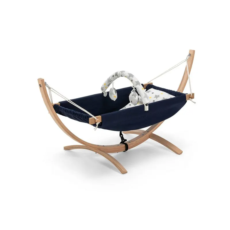 Hamac pentru copii cu suport Bliss, Maro - Albastru inchis, 66x62x147 cm - Albastru inchis