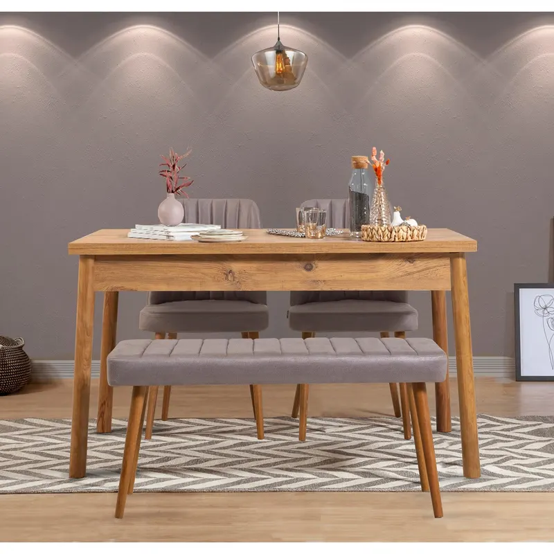 Set Masa Bucatarie si scaune Costas, 4 bucati, Stejar - Alb - Gri, 120x77x75 cm - Stejar
