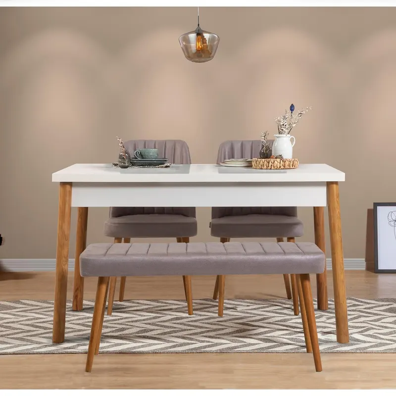 Set Masa Bucatarie si scaune Costas, 4 bucati, Stejar - Alb - Gri, 120x77x75 cm - Alb