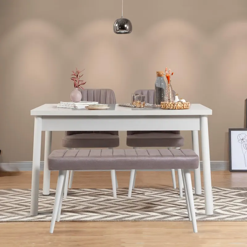 Set Masa Bucatarie si scaune Costas, 4 bucati, Stejar - Alb - Gri, 120x77x75 cm - Gri