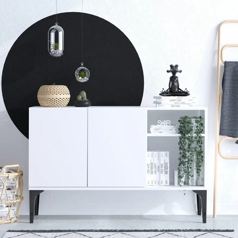 Comoda Galaxy cu 2 usi si Rafturi, Alb, 120x80x40 cm - Alb