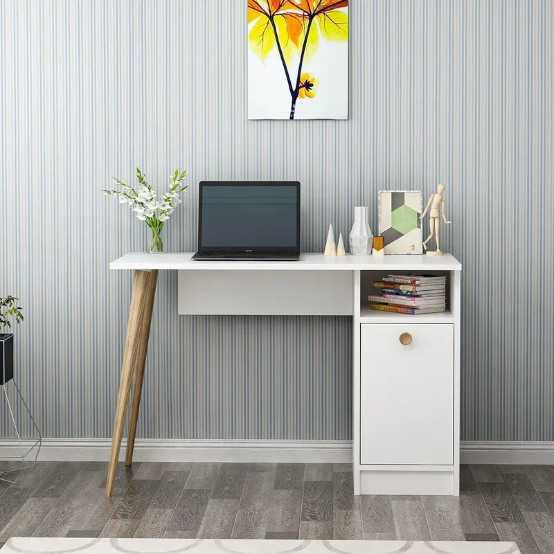 Birou Cannas cu sertar si raft, Alb, 110x74x50 cm - Alb