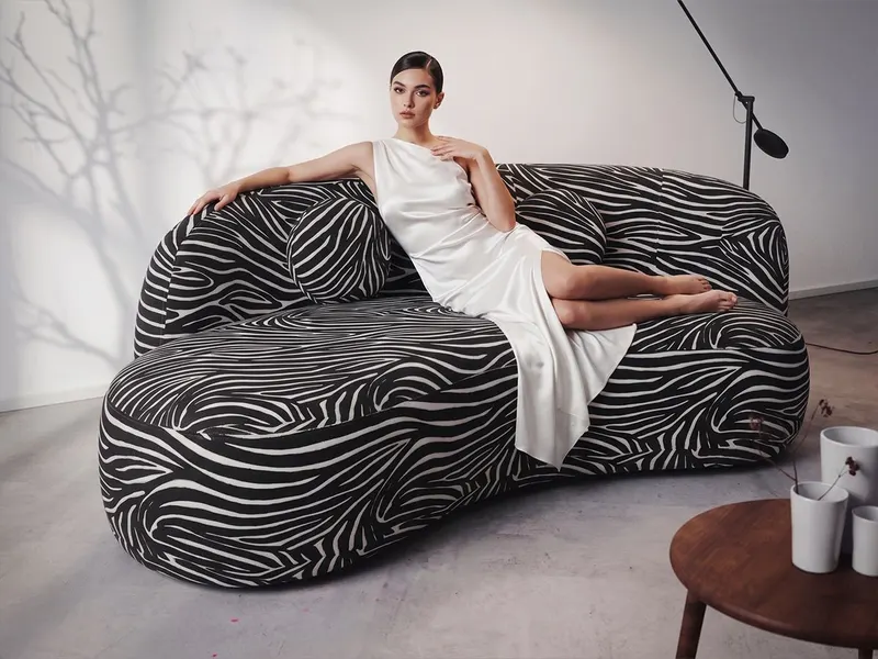 Canapea 3 locuri Lunis Zebra, Animal Print, Negru / Alb