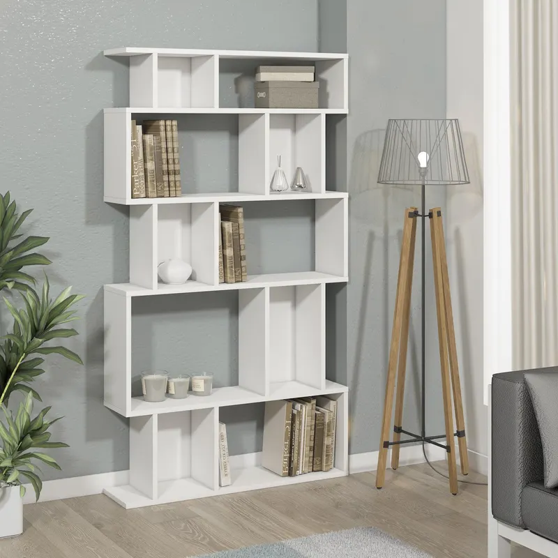 Biblioteca Piramide Wide, Alb, 90x160x22 cm - Alb