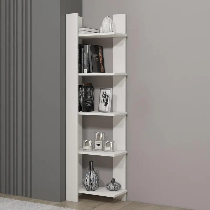 Biblioteca Reeta, Nuc - Alb, 45x26x160 cm - Alb