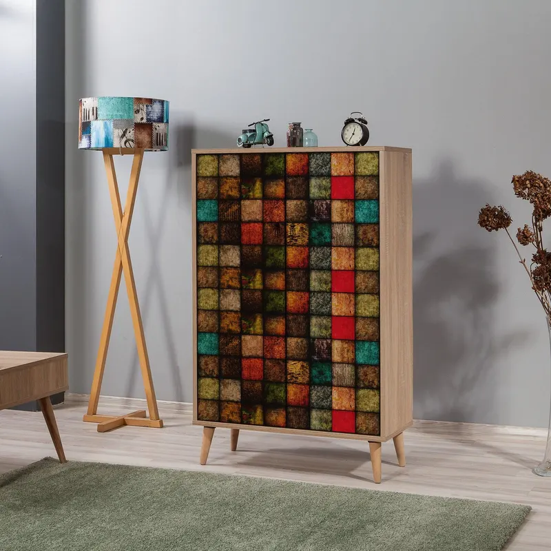 Dulap Multifunctional Multibox cu 2 usi, Stejar / Multicolor, 80x36x127 cm - Stejar