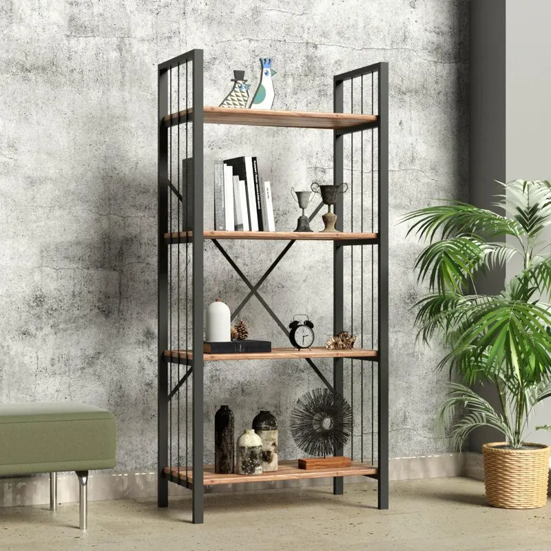 Biblioteca Bookazo, 4 rafturi cadru metal, Negru, 60x34x150 cm - Negru
