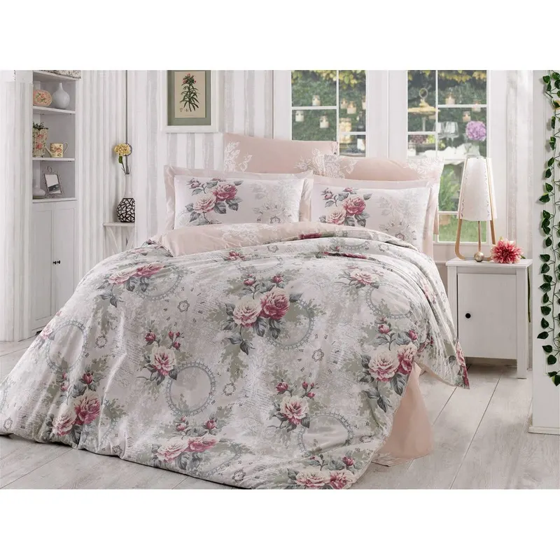 Set Lenjerie de pat double, Roz, 220x200 cm - Roz